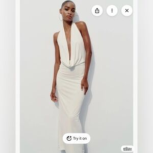 NWT Zara Draped Halter Mini Dress - White (Ecru) - Size XS